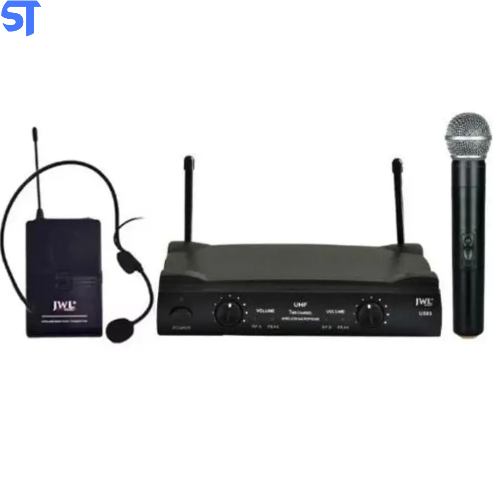 Microfone Sem Fio JWL Duplo UHF Bastão/Headset (Anatel)